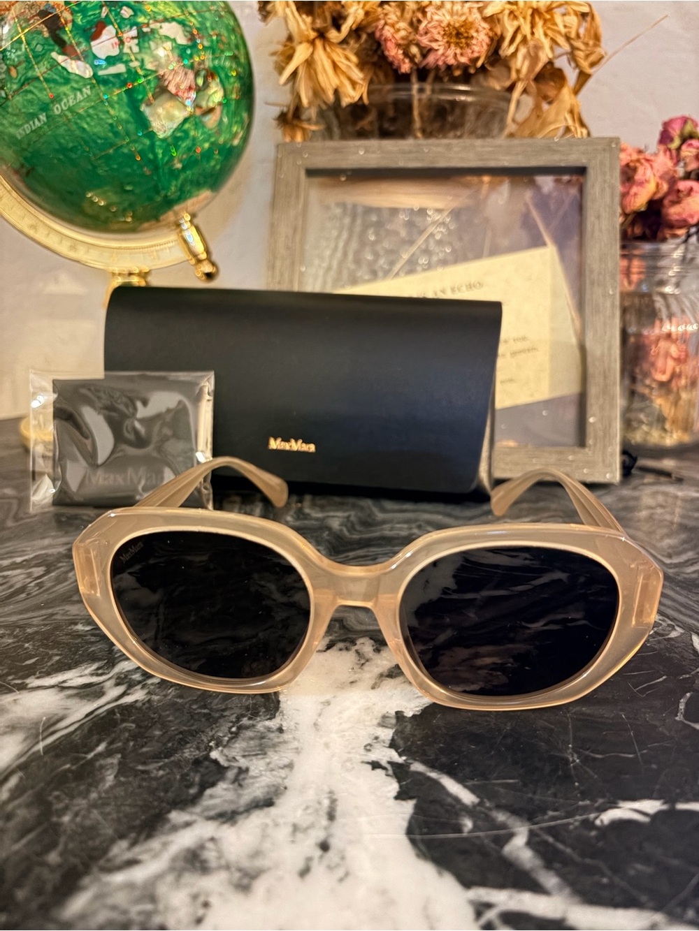MaxMara Beige Frame Sunglasses with Black Lenses